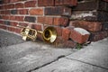 Old Trumpet Brick Wall Royalty Free Stock Photo
