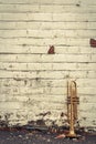 Old Trumpet Brick Wall Royalty Free Stock Photo