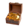 An old trunk with shiny coins