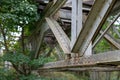 The old truss of the railway bridge. Steel construction connected by rivets. Royalty Free Stock Photo