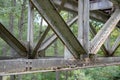 The old truss of the railway bridge. Steel construction connected by rivets. Royalty Free Stock Photo