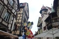 Old tudor style houses with oriels and towers in Colmar