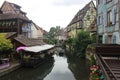 Old tudor style houses at the river in Colmar