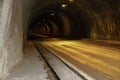 Old tunnel in orange light for cars, long perspective