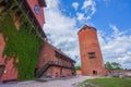 Old Turaida castle with tower in a sunny day. Summer landscape. Gauja national park, Sigulda, Latvia Royalty Free Stock Photo