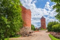 Old Turaida castle with tower in a sunny day. Summer landscape. Gauja national park, Sigulda, Latvia Royalty Free Stock Photo