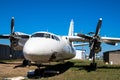 Old turboprop aircraft. Damaged aircraft. Aviation accident Royalty Free Stock Photo