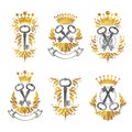 Old Turnkey Keys emblems set. Heraldic vector design elements co Royalty Free Stock Photo