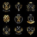 Old Turnkey Keys emblems set. Heraldic vector design elements co Royalty Free Stock Photo