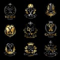 Old Turnkey Keys emblems set. Heraldic vector design elements collection. Retro style label. Royalty Free Stock Photo