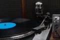 Old turntable and amplifier for it, side view Royalty Free Stock Photo