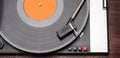 old turntable for musical vinyl records, top view close-up Royalty Free Stock Photo