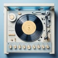 old turntable player with lp vinyl record top view. Royalty Free Stock Photo