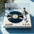 old turntable player with lp vinyl record top view. Royalty Free Stock Photo