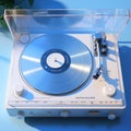 old turntable player with lp vinyl record top view. Royalty Free Stock Photo