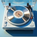 old turntable player with lp vinyl record top view. Royalty Free Stock Photo