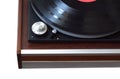 Old turntable with wood finish top view isolated