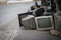 Old TV broke down littered on street. Royalty Free Stock Photo
