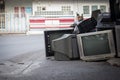 Old TV broke down littered on street. Royalty Free Stock Photo