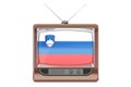 Old tv with flag of Slovenia. Slovenian Television concept, 3D