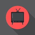 Old tv flat icon. Round colorful button, Television circular vector sign, logo illustration.