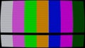 Old TV test pattern colorful stripes damaged by glitches, banding and grain noise effects