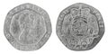 The old twenty pence coin isolated on white background Royalty Free Stock Photo