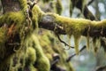 old, twisted tree draped with hanging moss Royalty Free Stock Photo