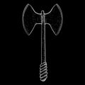 Old two bladed axe. Hand drawn sketch on black background