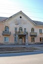 Old two-storeyed house on Karl Marx Street in the city of Syzran. Summer city landscape. Samara region.