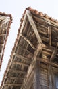 Old two wooden eaves on close house , Bulgaria