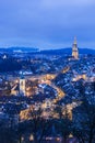 Old twon of Bern in winter blue hour with snowy and illuminated buildings Royalty Free Stock Photo
