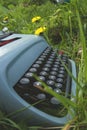 Old typewriter in the grass