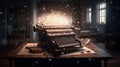 Old typewriter with magical light, power. Generative AI.