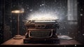Old typewriter with magical light, power. Generative AI.