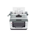 Old typewriter, vintage machine, typewriter for typing text, and paper.