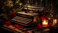 Old typewriter on wooden table, a nostalgic antique still life generated by AI Royalty Free Stock Photo