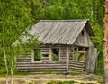 Old typical Russian wooden house in the forest