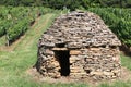 Old and typical stone hut in the vineyards of Beaujolais