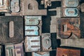 Old typography printing machine with letter samples. Royalty Free Stock Photo