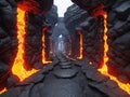 old underground fire corridor with a fire flame on the background Royalty Free Stock Photo