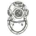 old underwater diving helmet hand drawn vector illustration sketch