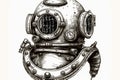 old underwater diving helmet hand drawn vector illustration sketch,Generative AI Royalty Free Stock Photo