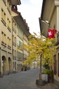 Old Unesco city of Bern with Switzerland and Bern flag. Switzerland Royalty Free Stock Photo