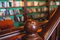 Old university college library interior with a bookshelves, books and bookcase, classic style school interior archive with wooden