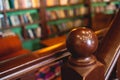 Old university college library interior with a bookshelves, books and bookcase, classic style school interior archive with wooden