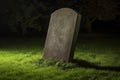An old, unmarked tombstone standing in the grass of an old cemetery. Generative AI
