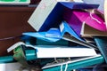 folders binder with documents in a mess lie on the shelf Royalty Free Stock Photo