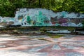 Old unused dance floor of the Soviet dispensary with an artificial stone surface