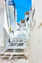 Old uphill street in Mykonos